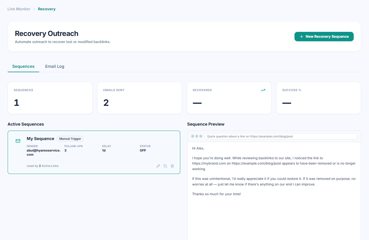 Uprankly Link Monitor recovery sequence interface