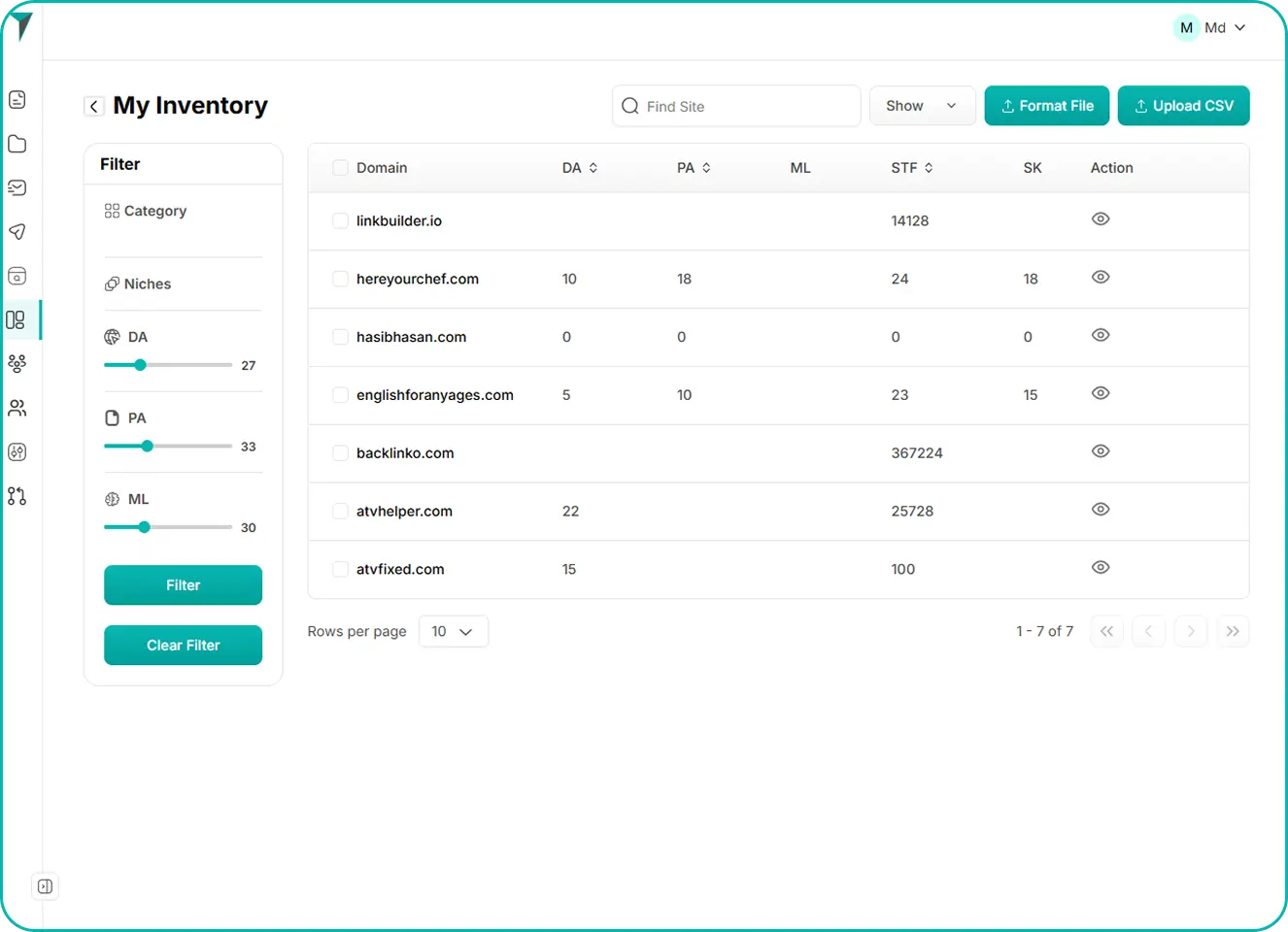 Site database preview