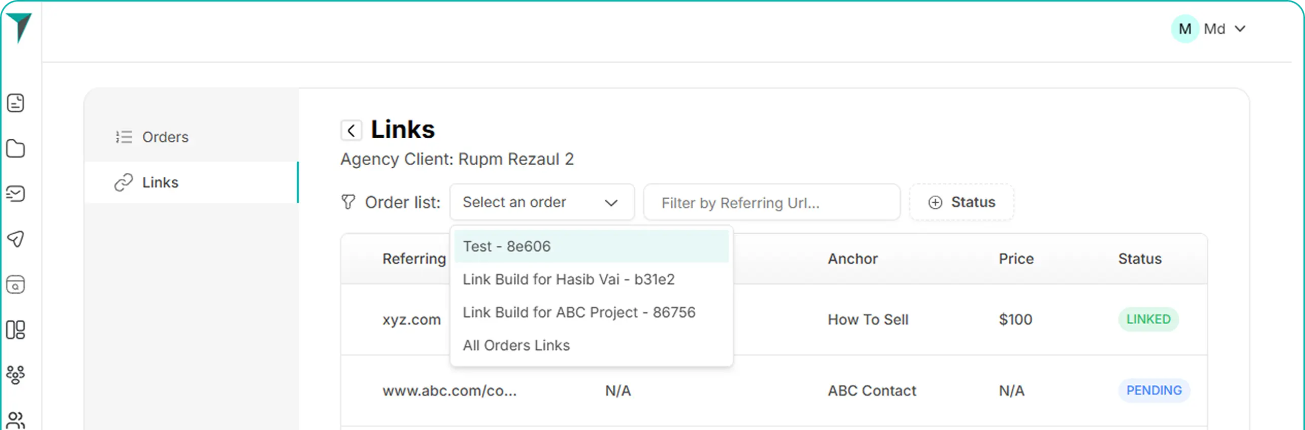 Track links and delivery across every client.