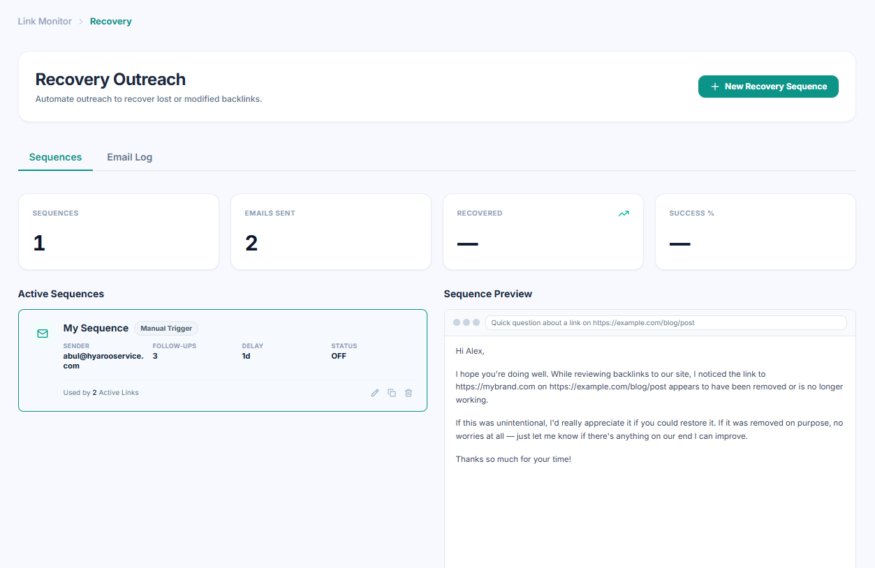 Uprankly Link Monitor recovery sequence interface